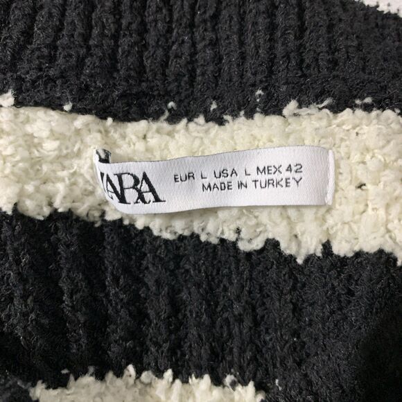 Zara Striped Sweater Black Ivory Womens L Oversized Soft Cozy - Picture 6 of 7